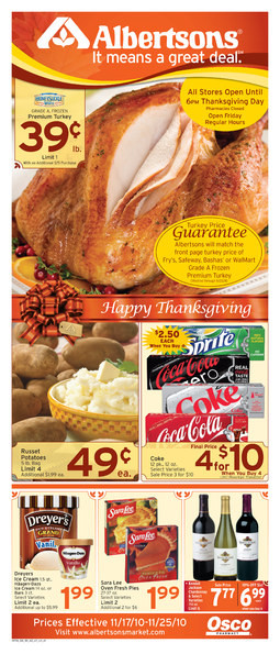 Albertsons Turkey Dinners
 Alicia s Deals in AZ The Thanksgiving Grocery Ads This Week