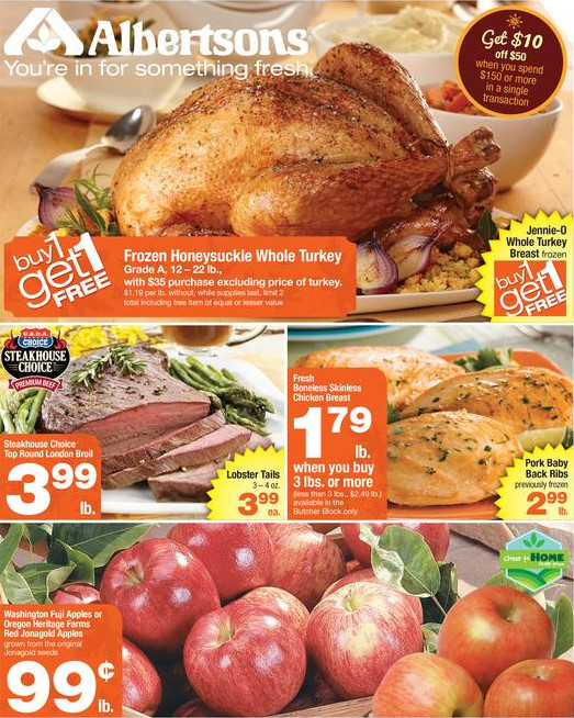 Albertsons Turkey Dinners
 Albertsons NW Coupon Deals 11 12 11 18 BOGO Turkey and