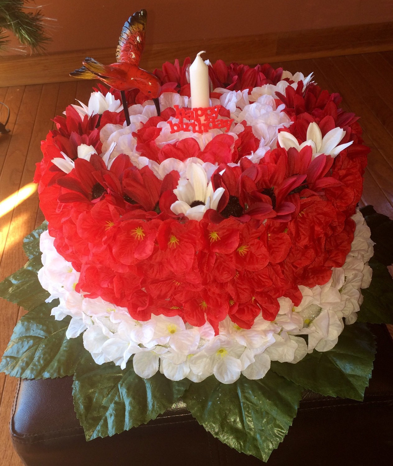 Birthday Cake Decorating
 Silk flower Birthday Cake grave decoration