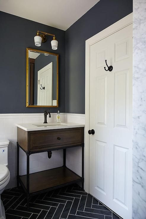 Blue Gray Bathroom Paint
 Blue and gray kid s bathroom features upper walls painted