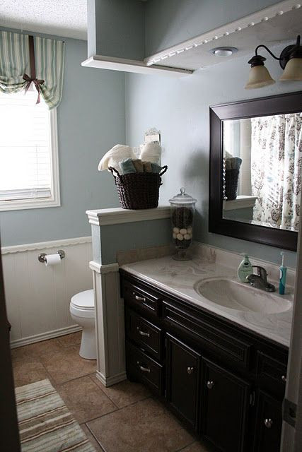 Blue Gray Bathroom Paint
 I like the grey blue paint with the white trim and