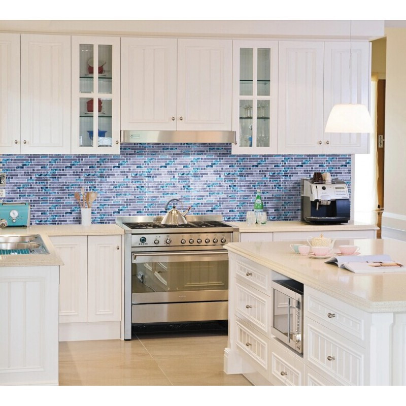 Blue Kitchen Backsplash Ideas
 Blue glass stone mosaic wall tiles gray marble tile