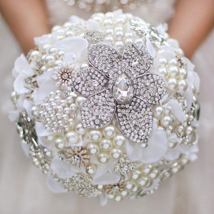 Brooches Bouquet
 Custom Wedding bridal brooches bouquet ivory white bride