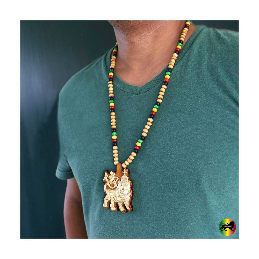 Charm Locket Necklace
 Lion Judah Wood Necklace Pendant Rasta Reggae