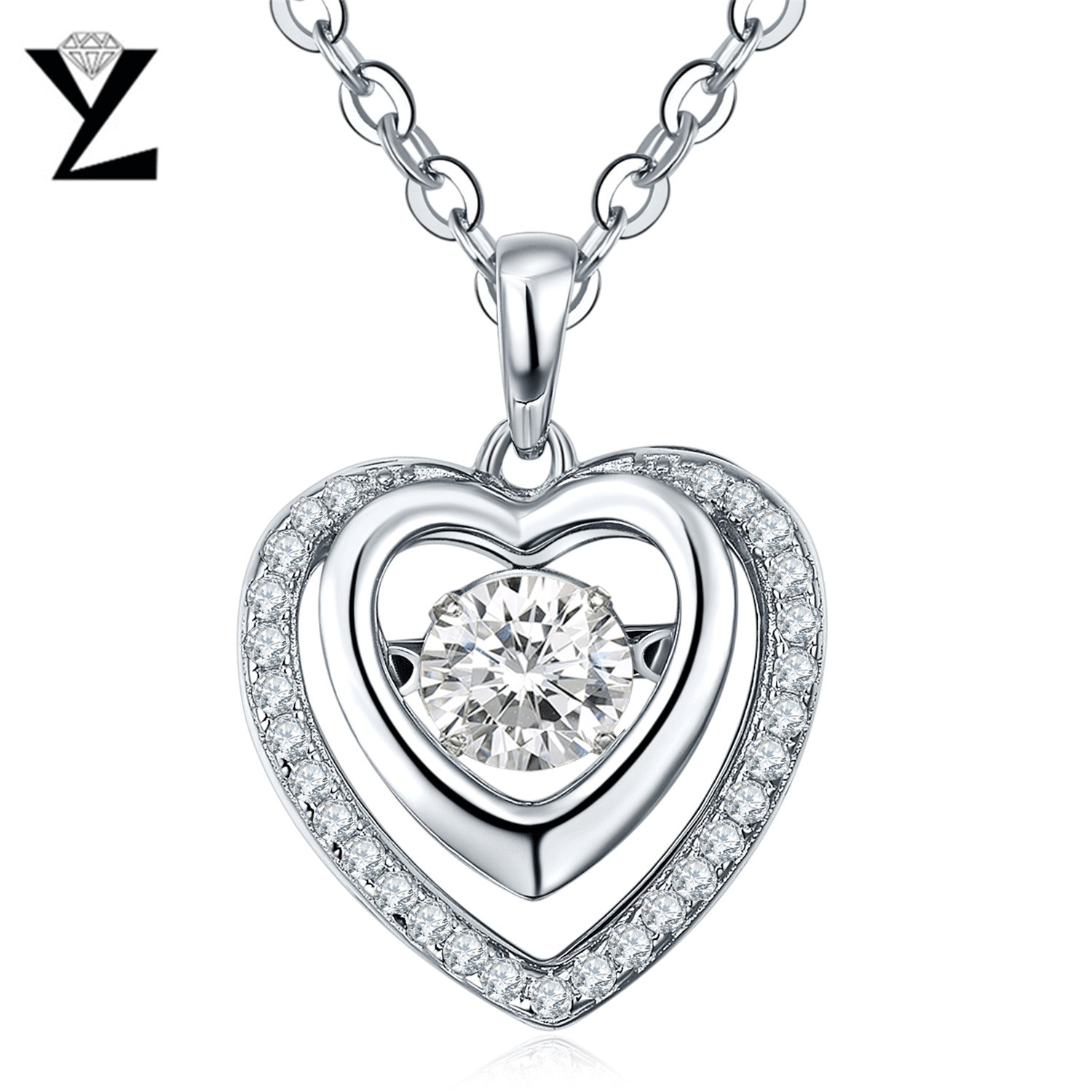 Charm Locket Necklace
 YL Real 925 Sterling Silver Heart Necklace Dancing Natural