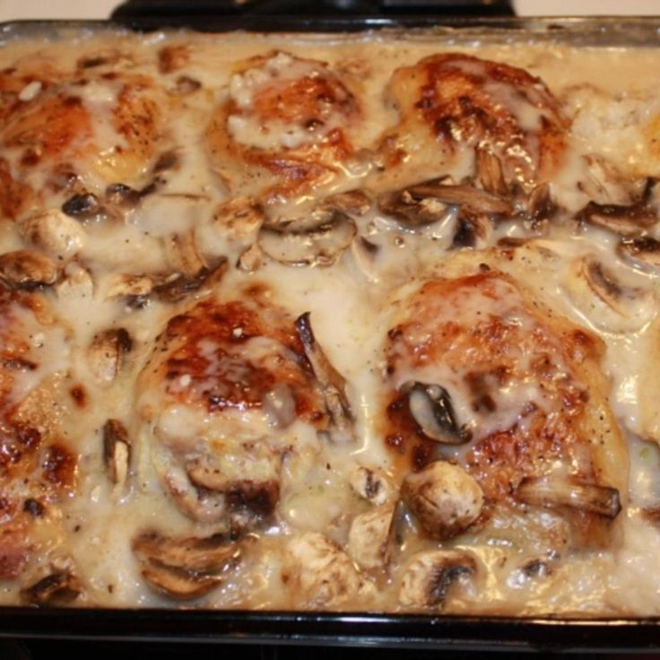 Chicken Thighs Mushroom Soup
 baked chicken thighs with cream of mushroom soup
