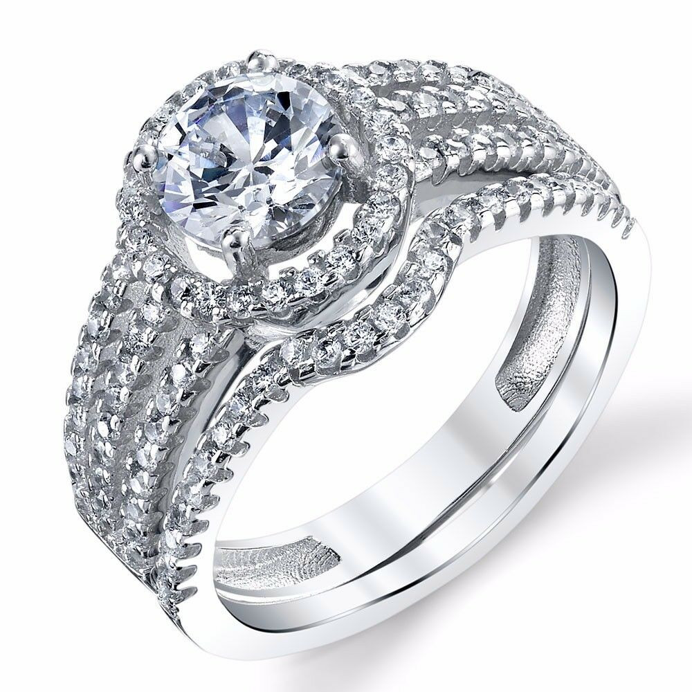 Cubic Zirconia Wedding Ring Sets
 925 Sterling Silver CZ Engagement Wedding Ring Set