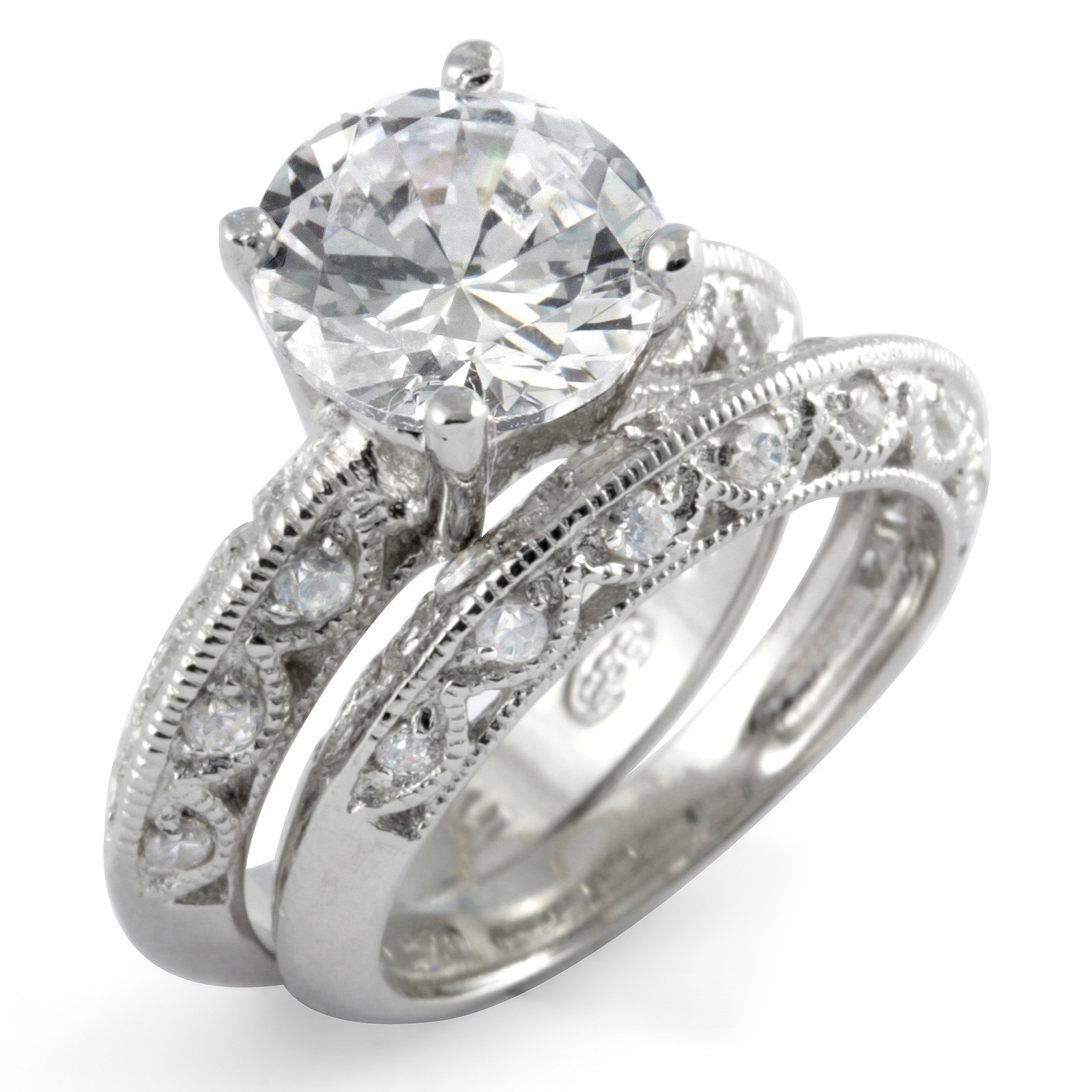 Cubic Zirconia Wedding Ring Sets
 Round Cubic Zirconia Bridal Set Wedding Engagement Ring