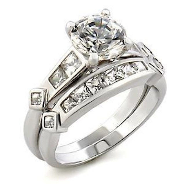 Cubic Zirconia Wedding Ring Sets
 Silver Wedding Set Engagement Rings Cubic Zirconia Channel