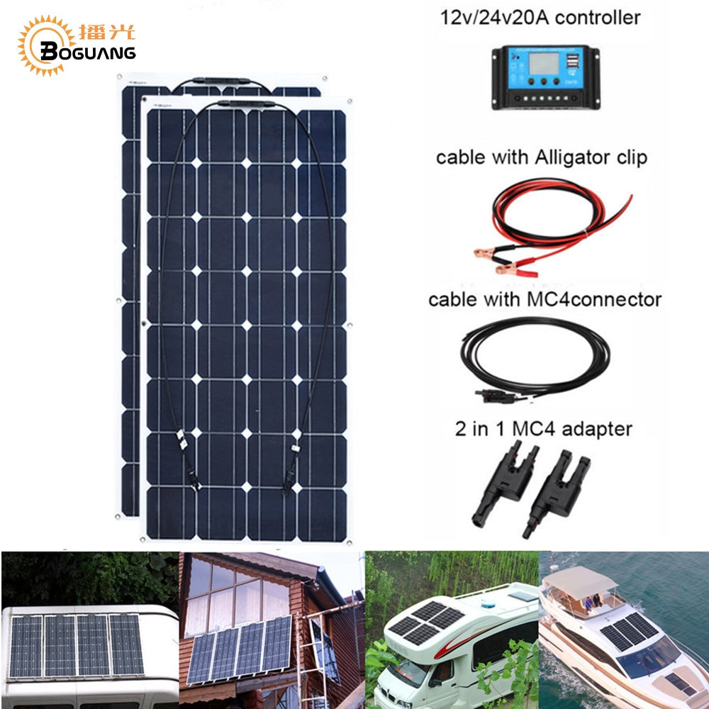 DIY Solar Panels Kits Home Use
 2pcs 100w 200W Flexible Solar Panel Cell Module System RV
