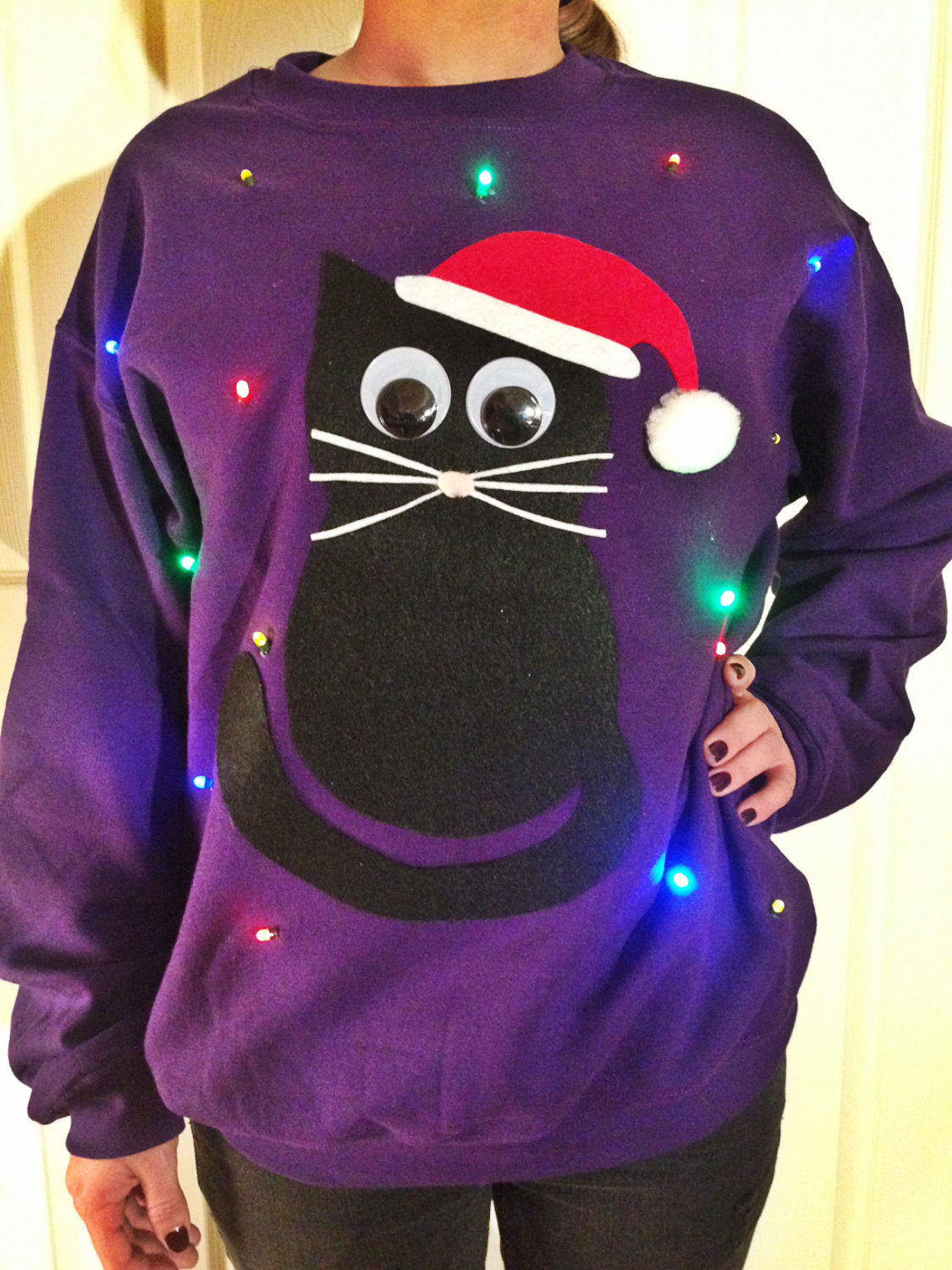 DIY Ugly Christmas Sweater With Lights
 Light Up UGLY CHRISTMAS SWEATER Christmas Cat Also