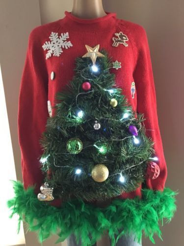 DIY Ugly Christmas Sweater With Lights
 Winner Lights up Ugly Christmas Sweater Red with Green Boa