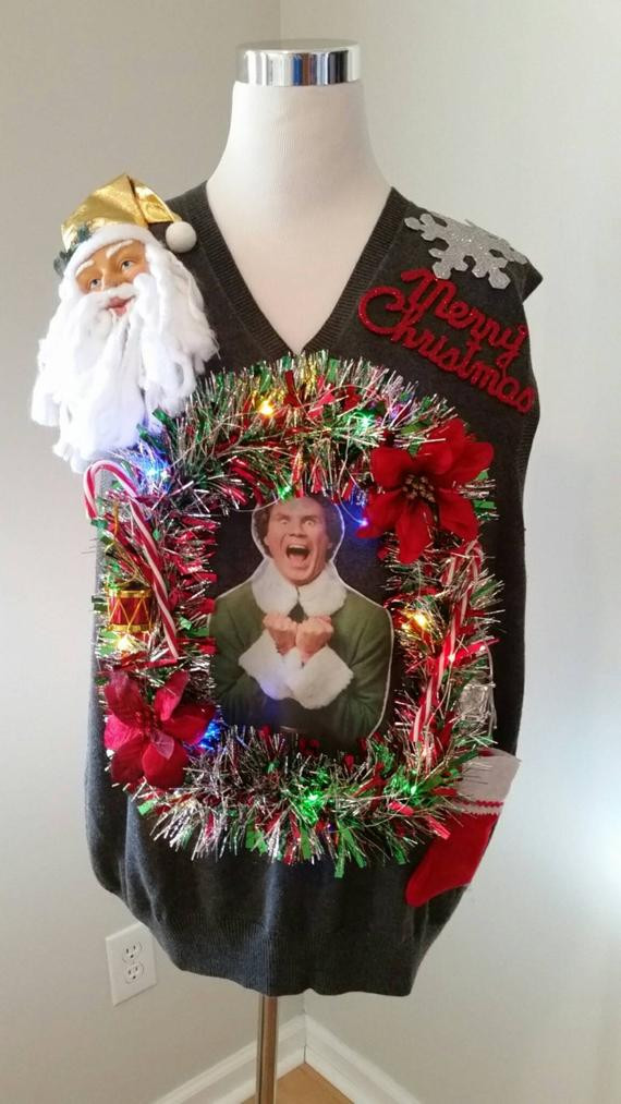 DIY Ugly Christmas Sweater With Lights
 Buddy the ELF Light Up Ugly Christmas Sweater by