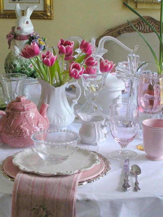 Easter Dinner Table
 Lovely Pink & White Easter Dinner Table s