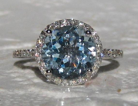 Etsy Diamond Rings
 Aquamarine Engagement Ring White Gold Diamond Halo