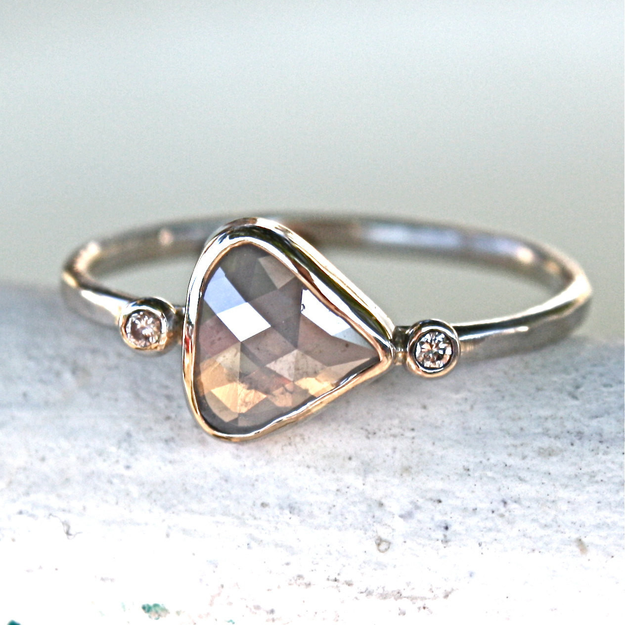 Etsy Diamond Rings
 Diamond Engagement Ring Rose Cut Diamond Slice 14K White