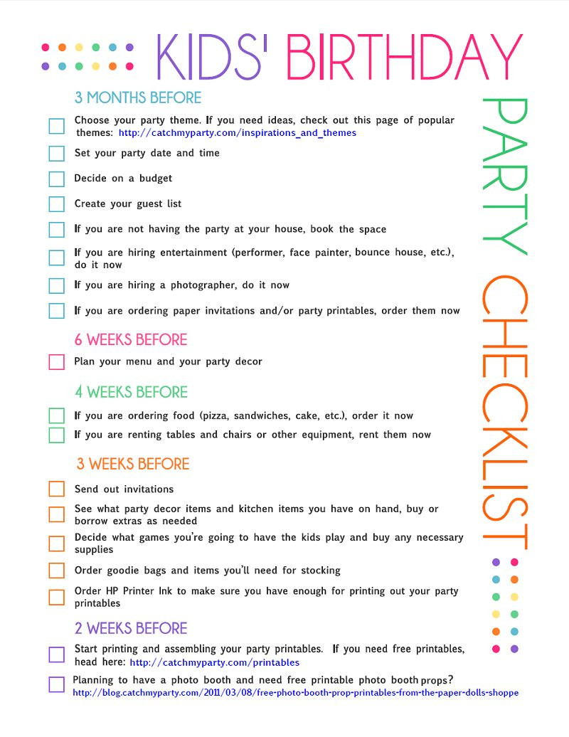 First Birthday Party Checklist
 FREE Printable Kids Party Planning Checklist
