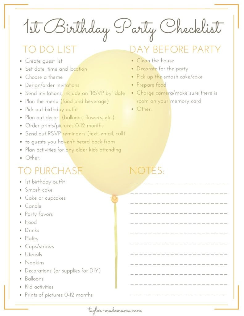 First Birthday Party Checklist
 The Ultimate First Birthday Party Planning And Gift Guide