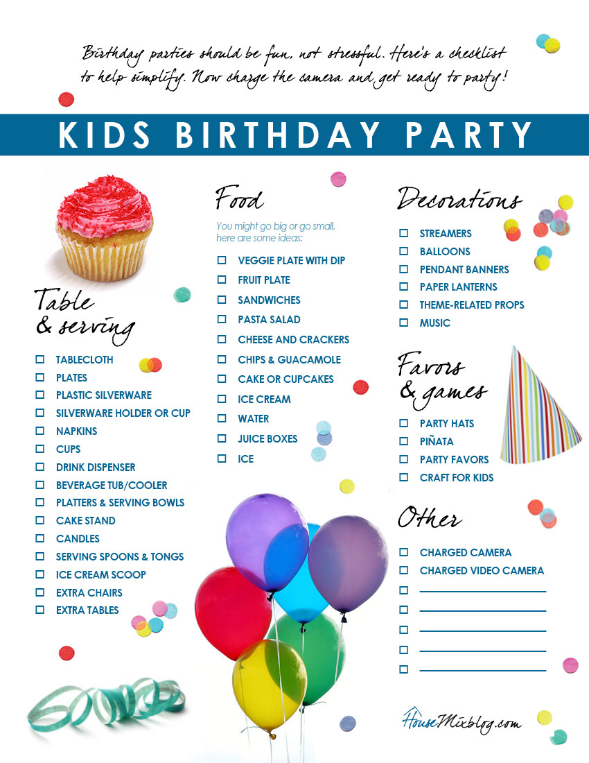 First Birthday Party Checklist
 Kids birthday party checklist