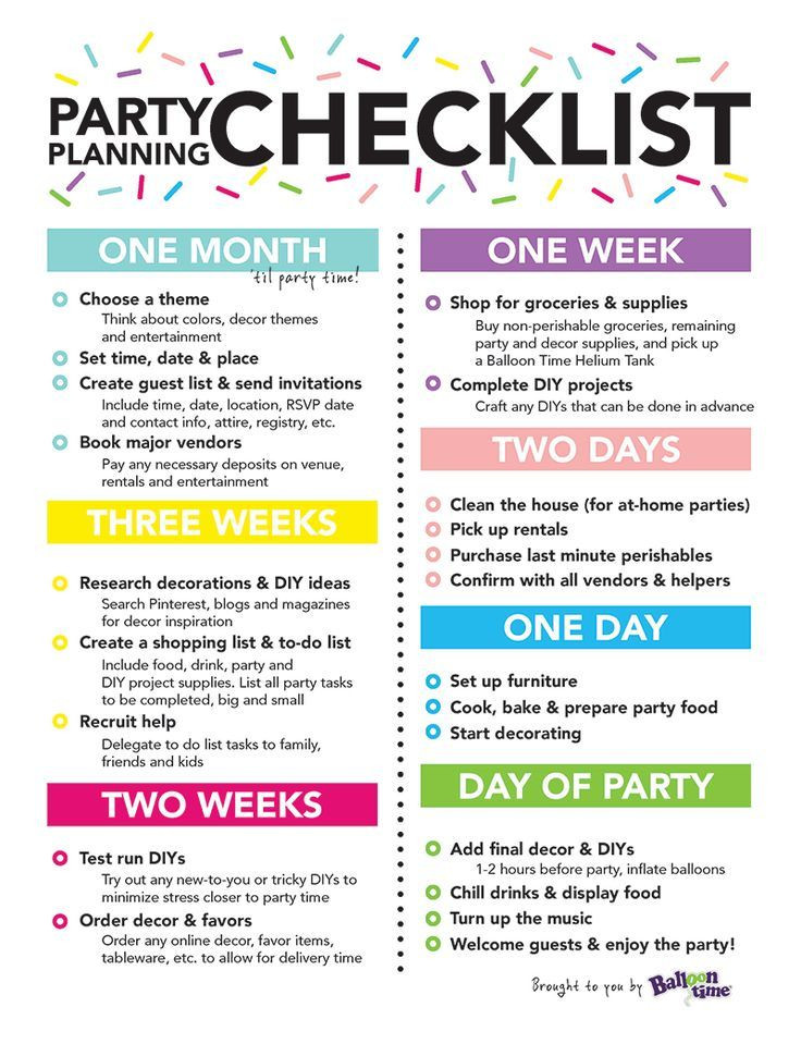 First Birthday Party Checklist
 Party Planning Checklist Balloon Time