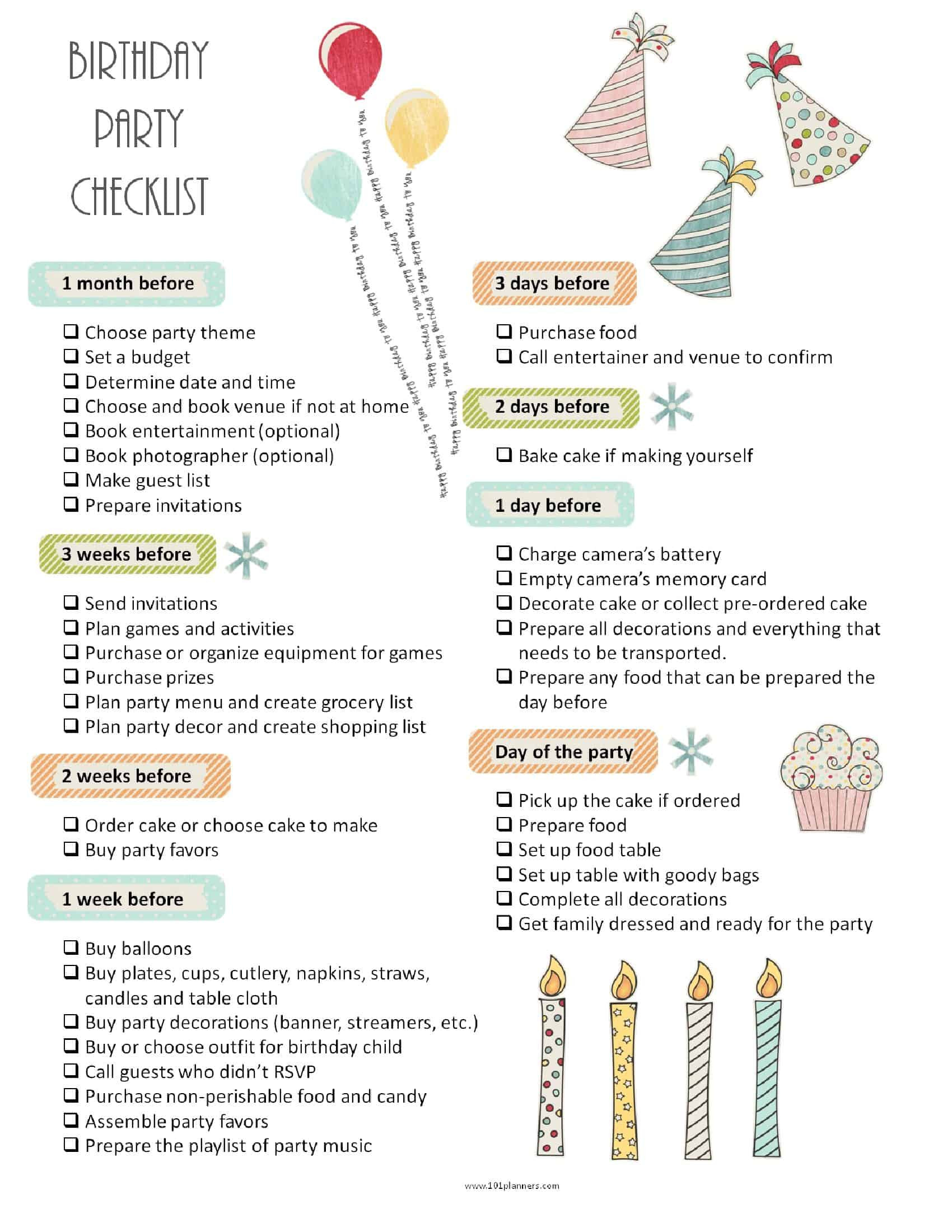 First Birthday Party Checklist
 Party Planning Template