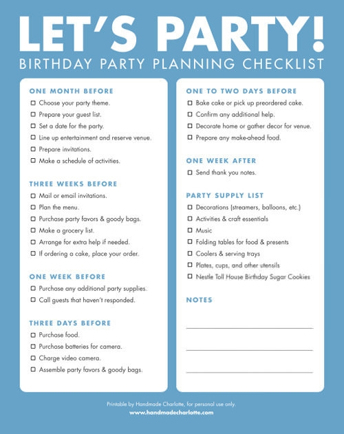 First Birthday Party Checklist
 DIY Printable Birthday Party Checklist