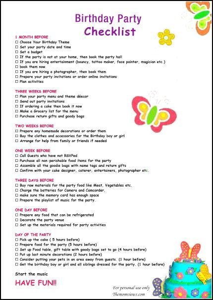 First Birthday Party Checklist
 birthday party checklist