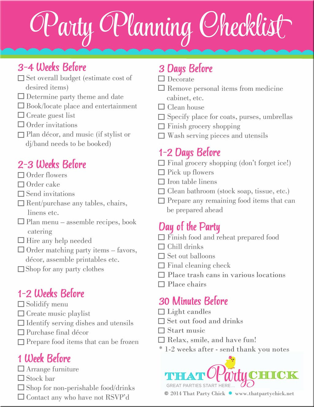 First Birthday Party Checklist
 Birthday Party Planning Checklist