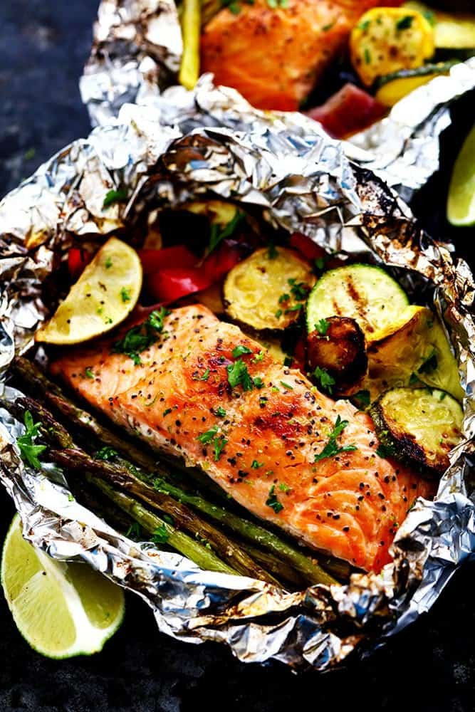 Foil Dinners On The Grill
 Grilled Lime Butter Salmon in Foil with Summer Veggies