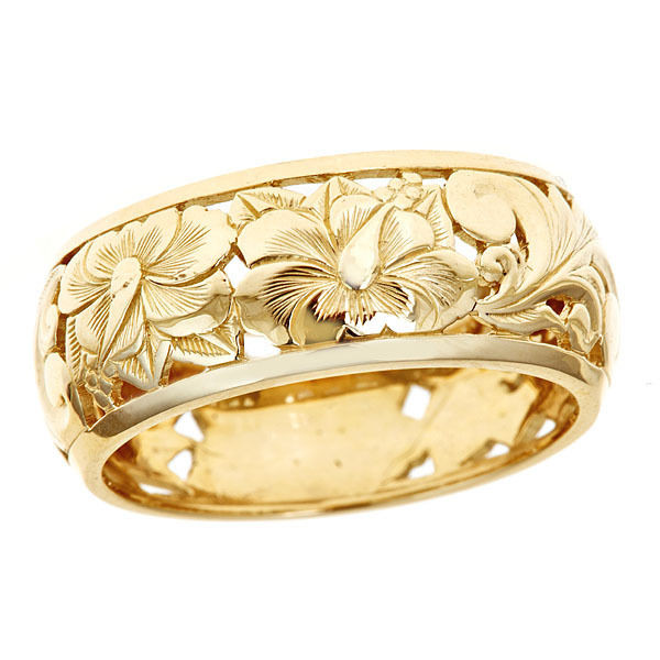 Hawaiian Wedding Rings
 Hawaiian Heirloom Jewelry 14k Yellow Gold Cut Out Hibiscus