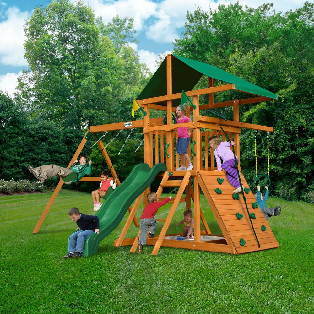 Kids Outdoor Playground
 Gorilla Outing III Cedar Outdoor Fun Kids Playset Swing