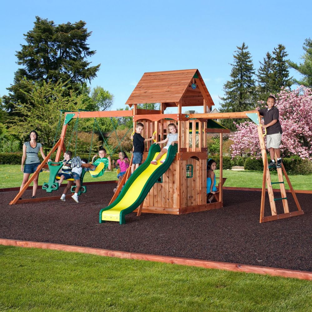Kids Outdoor Playground
 Saratoga Cedar Swing Play Set Kids Outdoor Slide Wood Fort