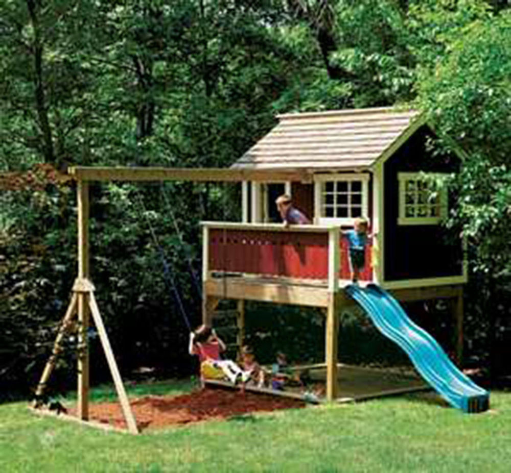 Kids Swing Set Plans
 Kids Outdoor Wooden Playhouse Swing Set Detailed Plan