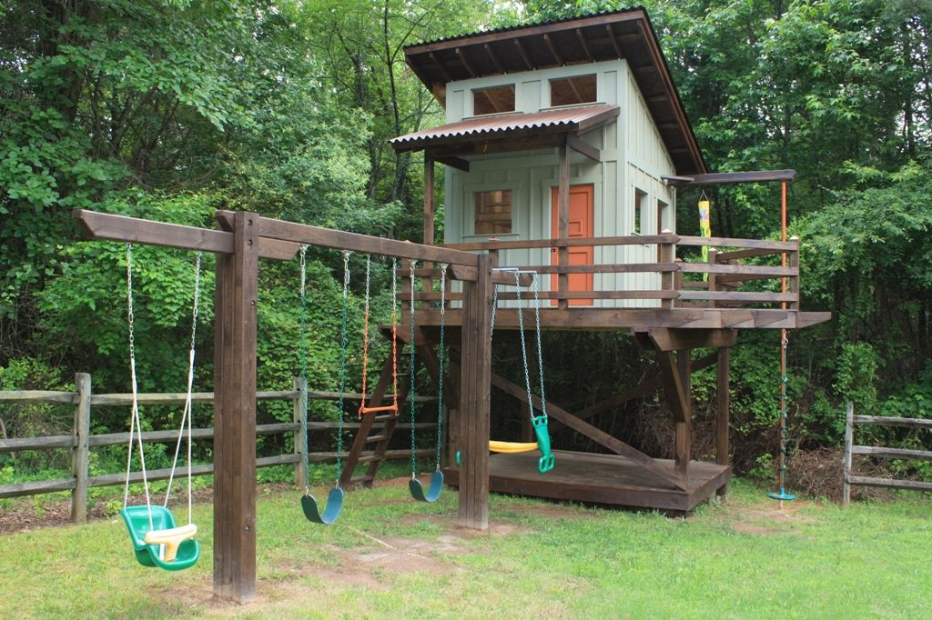 Kids Swing Set Plans
 Outdoor Playhouse With Swing Set