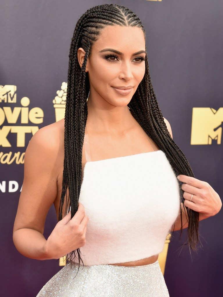 Kim Kardashian Braided Hairstyle
 Kim Kardashian West Wore Controversial Braids to 2018 MTV