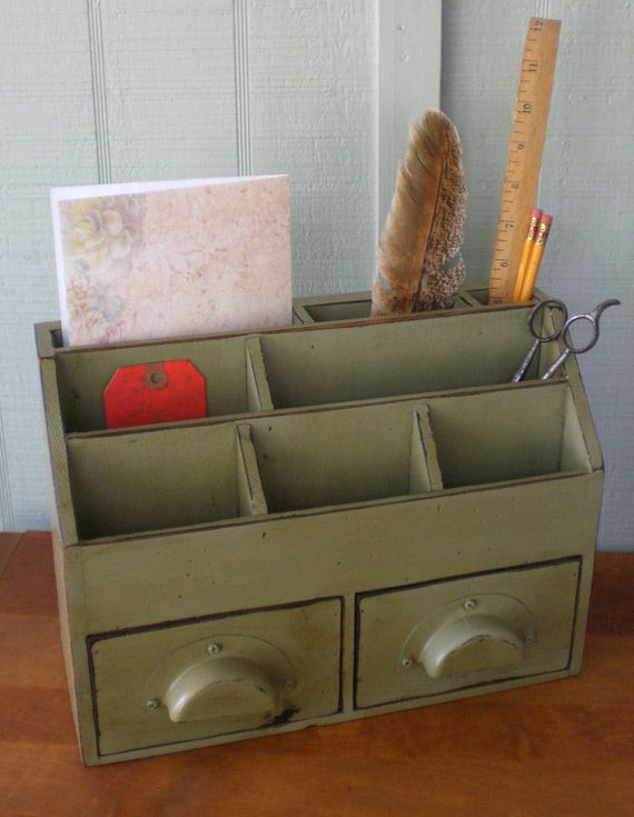 Kitchen Mail Organizer
 Vintage Primitive Mail Organizer Drawers Desk by