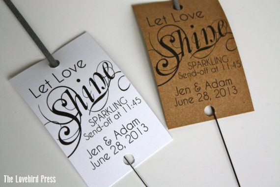 Let Love Shine Wedding Sparklers
 Wedding Sparkler Tags Personalized Printable Wedding