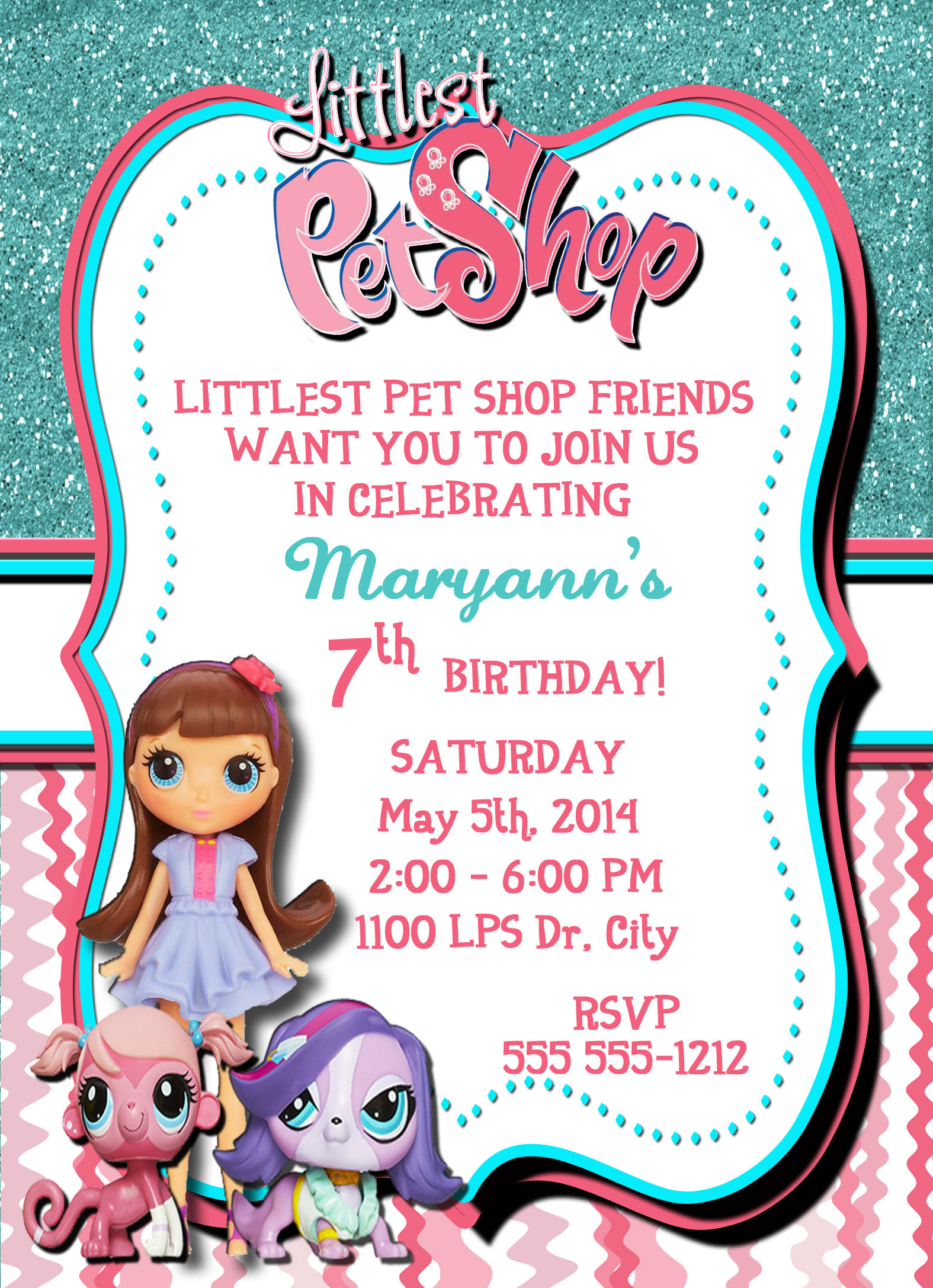 Littlest Pet Shop Birthday Party
 Littlest Pet Shop Personalized Birthday Invitation 1 Sided
