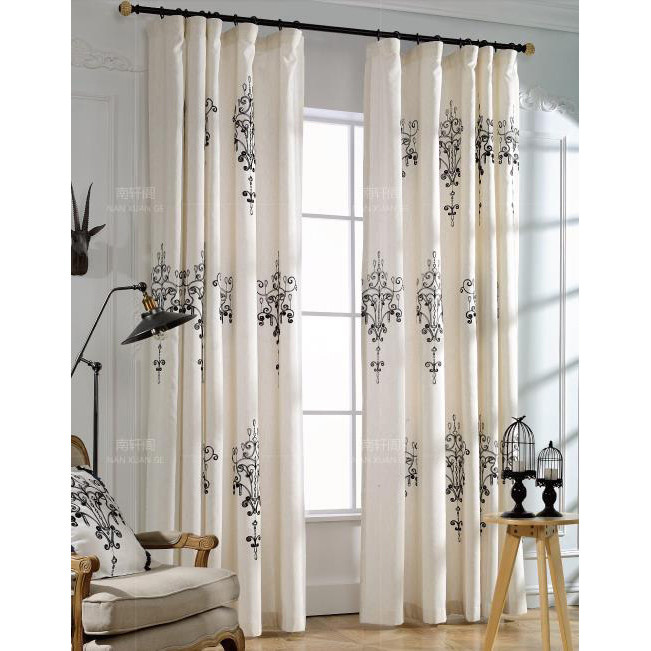 Living Room Country Curtains
 White Patterned Embroidery Linen Country Curtains for