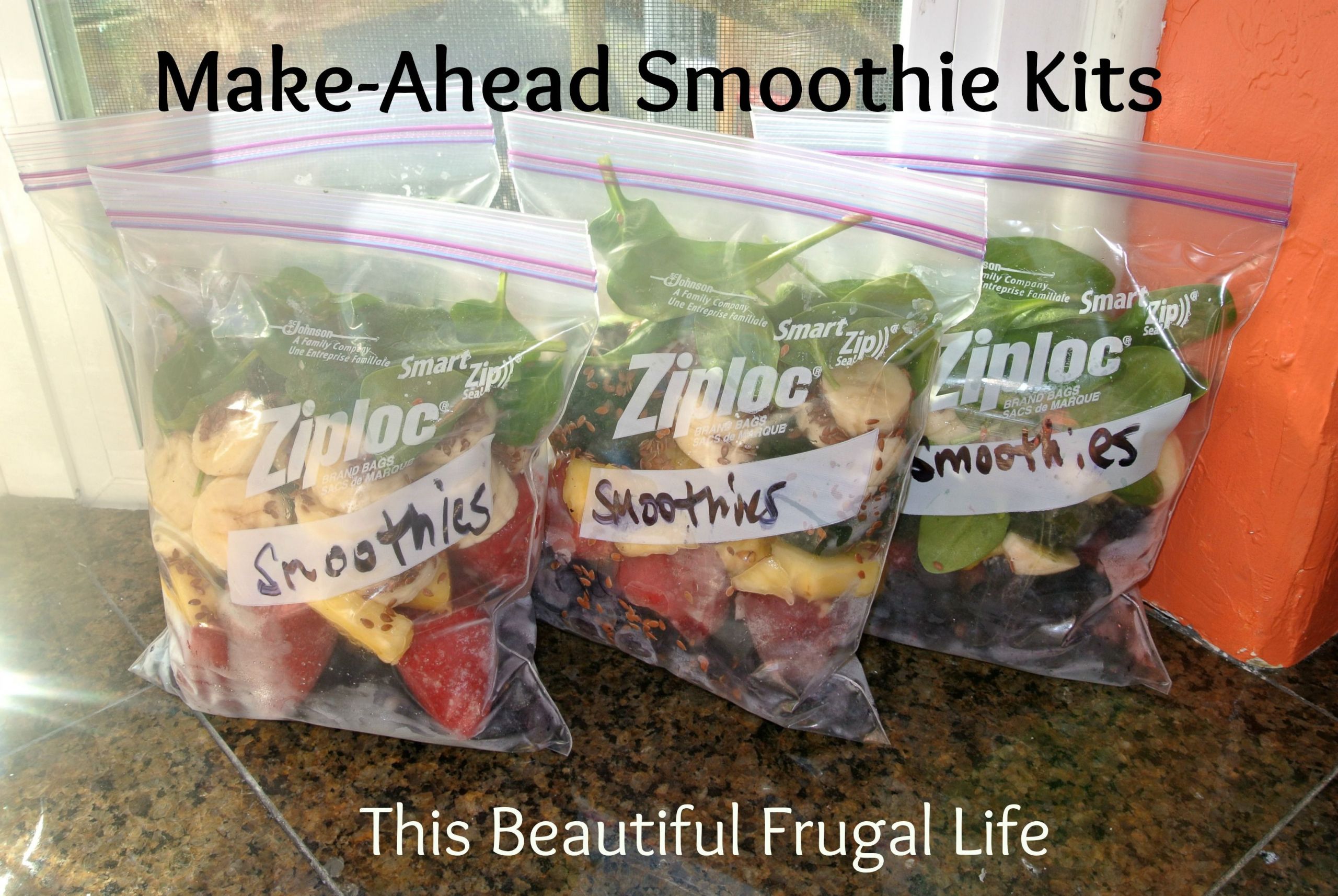 Make Ahead Smoothies
 Make ahead fruit and veggie smoothie kit