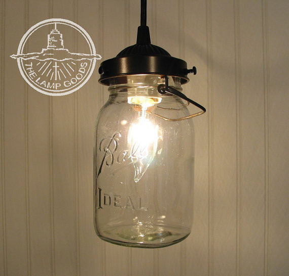 Mason Jar Kitchen Lighting
 Mason Jar PENDANT Light with Vintage Quart Jar Farmhouse