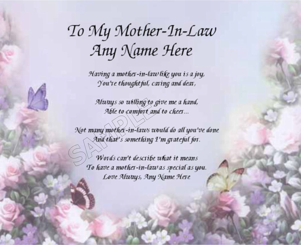 Mother In Law Gift Ideas For Mothers Day
 TO MY MOTHER IN LAW PERSONALIZED ART POEM MEMORY BIRTHDAY