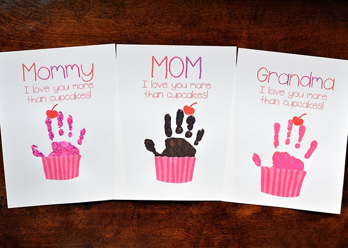 Mother's Day Handprint Ideas
 Cupcake Handprint Gift with Free Printable Somewhat Simple