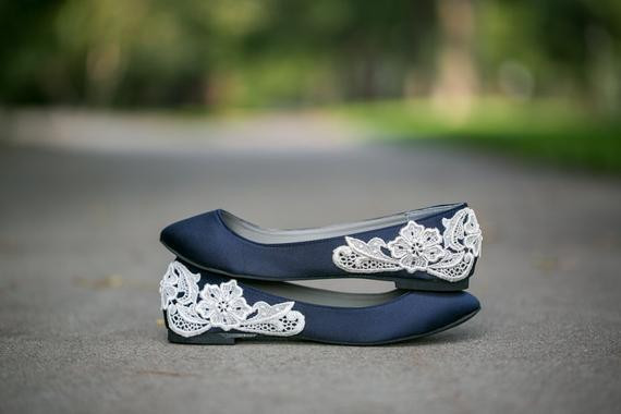 Navy Blue Shoes For Wedding
 Wedding Flats Navy Blue Bridal Ballet Flats Wedding Shoes