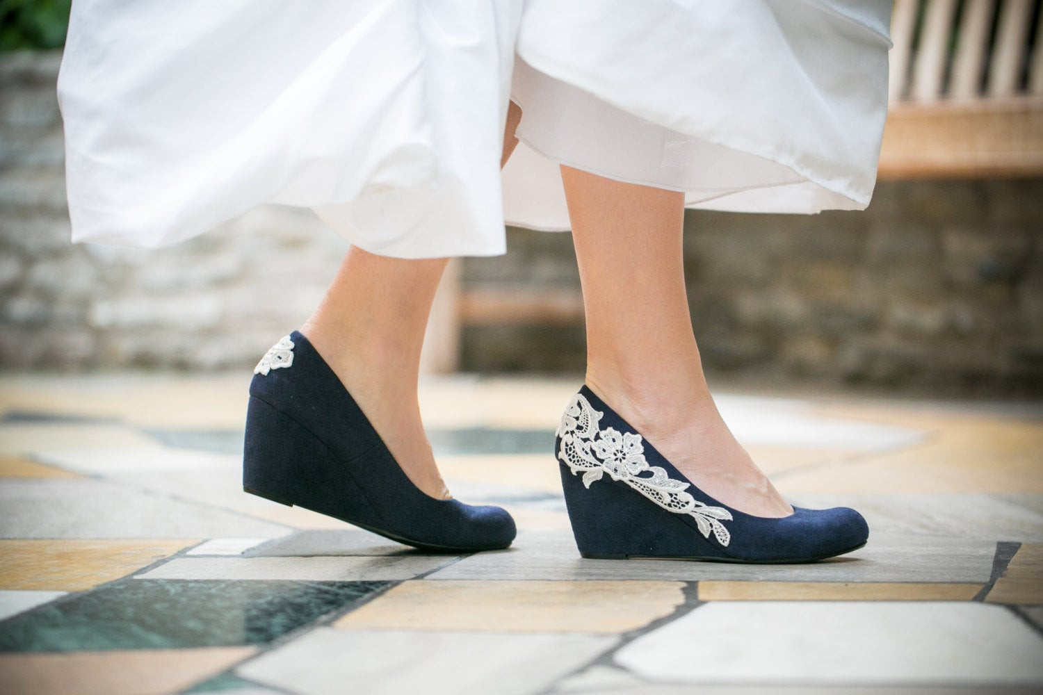 Navy Blue Shoes For Wedding
 Wedding Shoes Navy Blue Wedges Bridal Shoes Blue Heels
