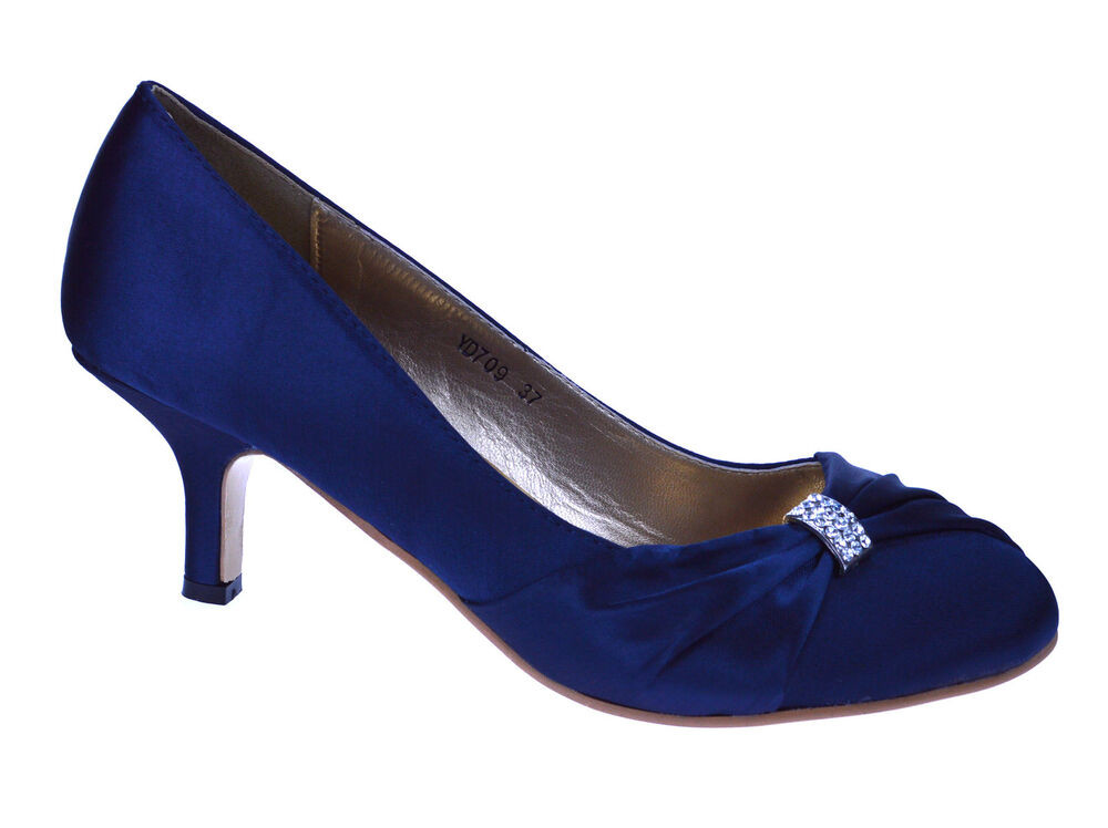 Navy Blue Shoes For Wedding
 WOMENS NAVY BLUE WEDDING BRIDAL LADIES PROM LOW HEEL