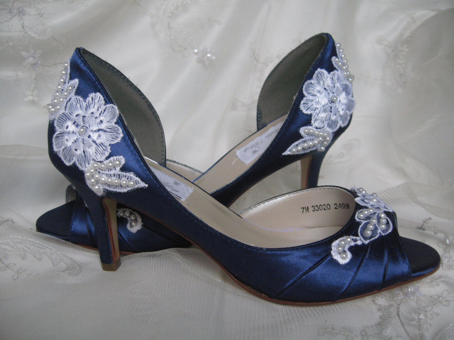 Navy Blue Shoes For Wedding
 Wedding Shoes With Lace and Pearls Navy Blue Over by