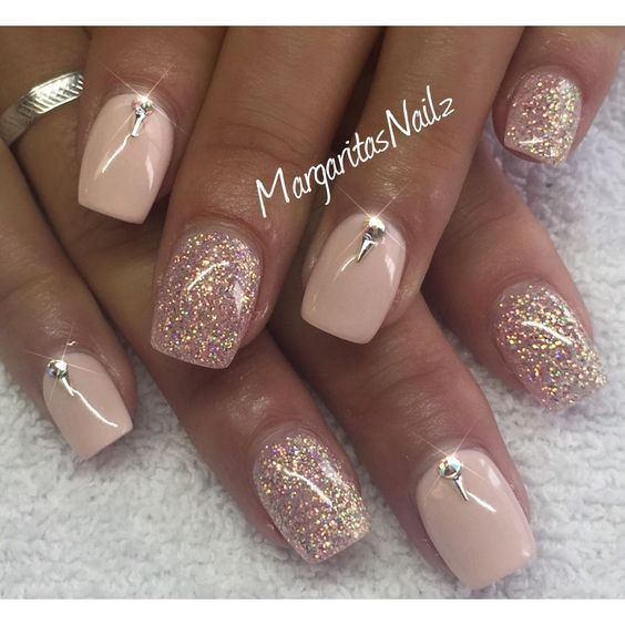 Nude Wedding Nails
 75 Gold Silver White Bling Glitter Wedding Nails