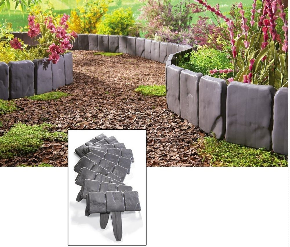 Outdoor Landscape Borders
 Interlocking Faux Stone Border Edging 10 Piece Garden
