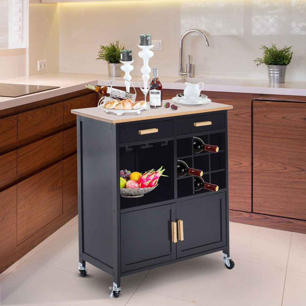 Portable Kitchen Cabinet
 Portable Kitchen Rolling Cart Island Storage Wine Rack